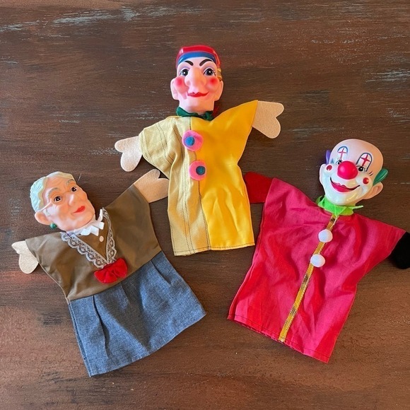 Mr. Roger Neighborhood Vintage Hand Puppets Theater Clown , Jester & Grandma - Picture 1 of 4
